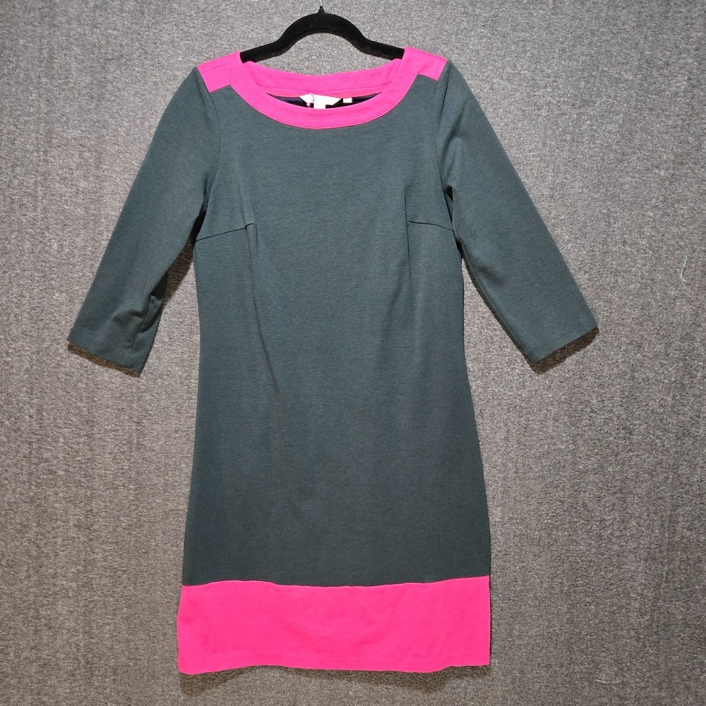 Boden‎ Siobhan Ponte Dress Green Bright Pink Trim Lined 3/4 Sleeve Size 8 R